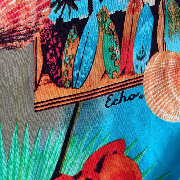 Vintage ECHO Silk Scarf Beach‎ Ocean Australia Travel Postcard Tropical Flowers - Picture 4 of 7